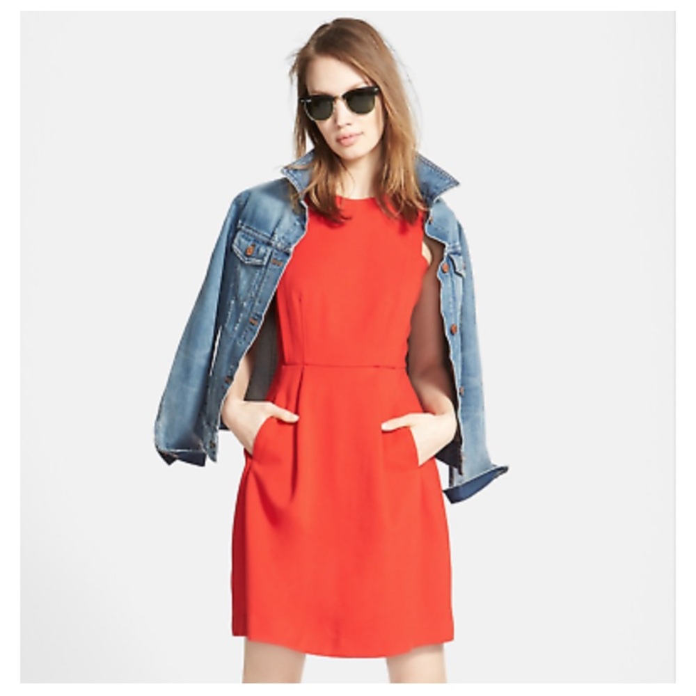 Madewell Abroad Dress Red Cotton Stretch Fit Flare